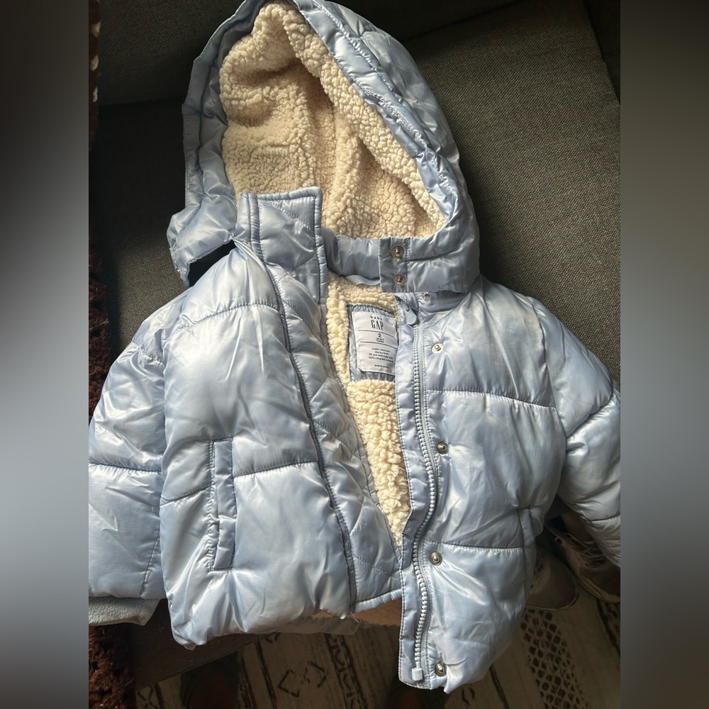 GAP Light Blue Puffer Jacket with Hood